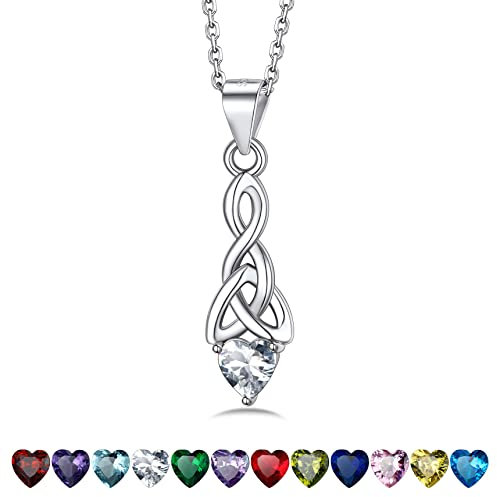 Women Silver Celtic Knot Pendant Necklace Infinity Knot Charm with April Birthstone Dangling Celtic Knot Pendant Irish Protection Jewellery for Gift