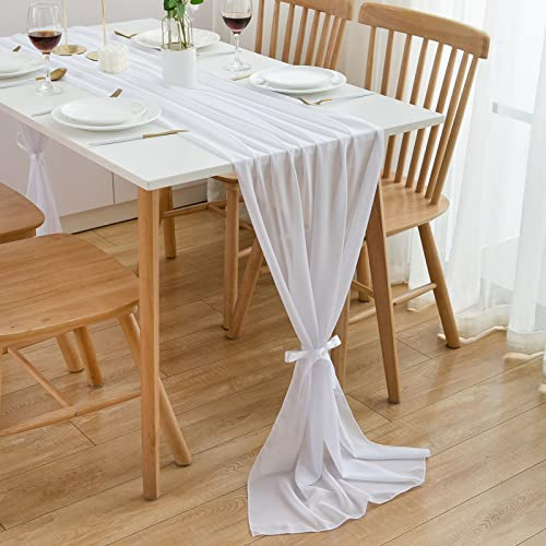 CHUQING Tischläufer Weiß Chiffon Tischläufer Hochzeit Kommunion 420 cm x 70 cm Weiss Table Runner