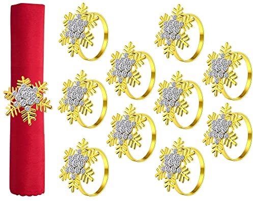 KAHEIGN 10Pcs Weihnachten Servietten-Ringe Goldene Schneeflocken Serviettenhalter für Weihnachten, Weihnachtsserviettenschnalle WeihnachtsServietten-Ringe Halter für Weihnachten Party Tischdekoration