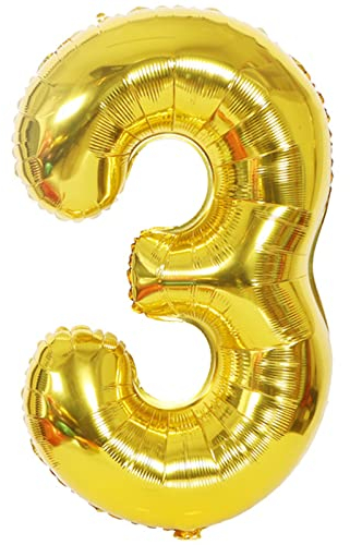 D2D | Party Balloon Zahl 3 XL in Gold - Größe 80 cm - Folienballon - Zahlenballon - Geburtstagsdeko - Helium Ballon
