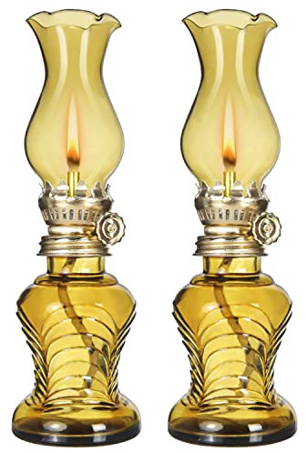 2 Stück Glas Öllampe, Vintage Glas Klar Kerosin Lampe Innen Dekorative Hurricane Lampe Öllaterne für Tischdekoration und Notbeleuchtung (Braun)