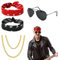 Aomig Punk Gothic Rocker Kit,Heavy Metal Rock für 70er 80er 90er Jahre Outfit Damen Herren, 4 Stück Hip Hop Disco Kostüm Accessoires:Sonnenbrille,Goldketten, 2 x Bandanas, Rock Frauen Rapper Zubehör