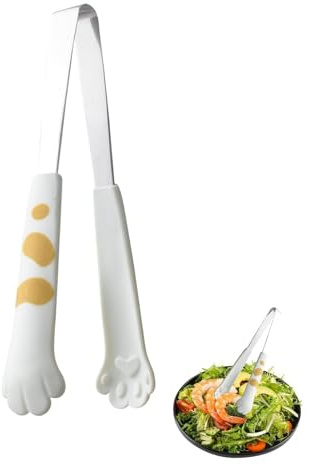 Küche Kochzange, 18cm nette Katze Pfote Form Serving Tong Edelstahl Kleine Salat Tong Buffet Zangen Brot Clip Salat Steak Clip Brot Tong BBQ Tong Essen Tong (M-Weiß)