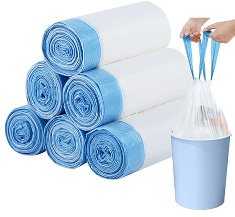3 rollos de bolsas de basura con cordón – 15 L con asa de cordón, bolsas de basura altas fuertes sin perfume, bolsas de basura para interiores, dormitorio, cocina, oficina (45 x 50 cm)