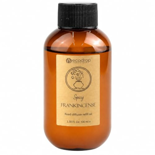 Ecodrop Frankincense Reed Diffuser | Home Fragrance Oil | Resinous & Spicy Frankincense aroma with long-lasting scent, ideal for bedrooms, bathrooms and living spaces.
