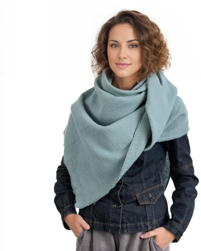 Scandi Linen Musselin Tuch Damen, Musselintuch Damen, Musselin Tuch, Musselin Schal Damen, Musselintücher, Musselin Schal, Halstuch Damen, Schal Damen, Viereckig (einlagig), Grün