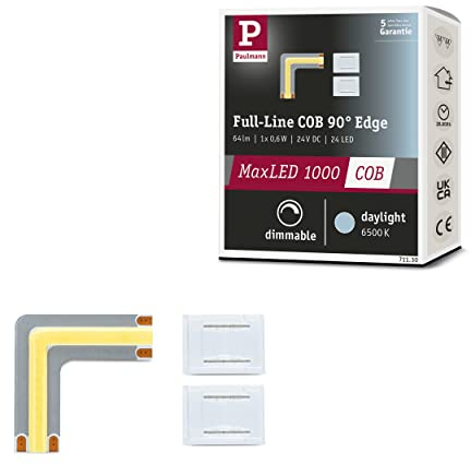 Paulmann 71130 MaxLED 1000 LED Strip Full-Line COB Edge 0,6W 2133lm/m 800LEDs/m dimmbar 0m Silber Kunststoff 6500K LED Band erweiterbar