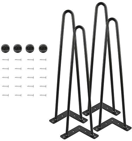 HUOLE Pieds de Meubles-4pcs Pieds de Table en métal Pieds de Table en épingle à Cheveux Pieds de Chaise Pied de Bureau Pieds de Table en Fer forgé Épaisseur (4 pièces -50cm (Noir diamètre 10mm))
