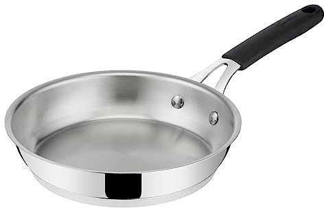 Lagostina Tempra Poêle en acier inoxydable Ø 28 cm 18/10 avec fond lagotherm et poignée ergonomique en silicone, poêle à induction, gaz et four