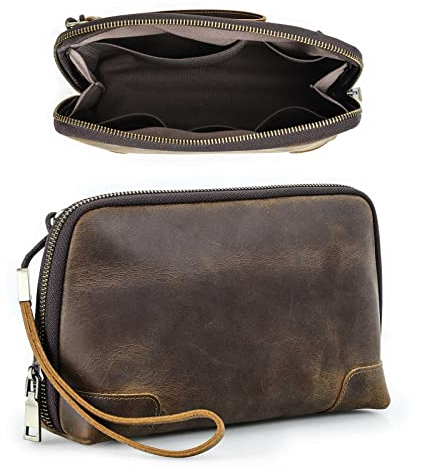 CONTACTS Pochette da viaggio da uomo in vera pelle con cinturino da polso, portafoglio passaporto con cerniera e tasca con cerniera, Portafoglio borsa a mano grande capacità per telefono