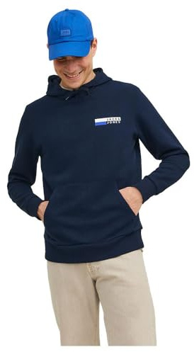 JACK & JONES Herren Jjecorp Logo Sweat Hood Play Noos Kapuzenpullover, Navy Blazer/Print:p4 Small Print, XL