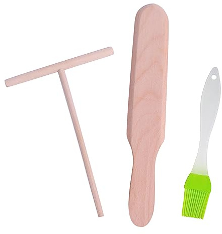 2 spatole per crepes, 1 pennello, applicatore in legno crespe, accessorio per crepe e crepe, per la produzione di crepes, crêpes, galettes