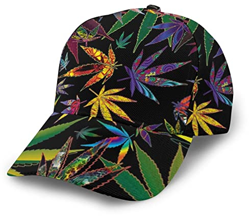 SJOAOAA Low Profile Baseball Cap Psychedelic Marihuana Leaf Weed Cannabis Unisex Trucker Hat Sun Hat Cap Adjustable Cap for Outdoor Sport Hunt Cap Gift for Men Women, Trippy Multi Marihuana Leaf Weed,