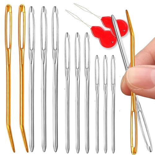 Pikdmin 11pcs Large Eye Sewing Needles Kit, Stainless Steel Large-Eye Blunt Needles & Bent Tapestry Needles for Tapestry,Sewing Wool,Weaving,Darning,Leather, Carpet Canvas Repair