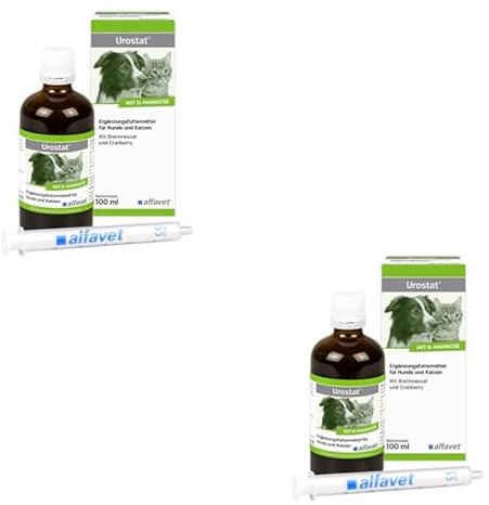 Alfavet Urostat | Doppelpack | 2 x 100 ml | Flüssiges Ergänzungsfuttermittel für Hunde und Katzen | Zur Verringerung der Harnsteinbildung | Mit Brennnessel und Cranberry