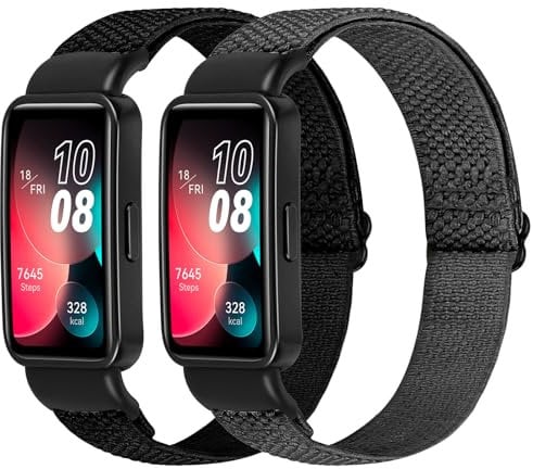 Tiptops Elastic Straps Compatible with Huawei Band 8/Huawei Band 9/Huawei Band 10 Men Women, 2 Pack Adjustable Stretchy Bracelets Sport Nylon Replacement Bracelet for Huawei Band 8/9/10(NFC)