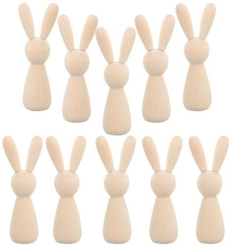 NUOBESTY 10 Stück Unvollendete Holzpflockpuppen Figuren Hasenpuppenfigur Unbemalte Pflockpuppen Blanko Holzhasenpuppe Tierpuppenkörper Für DIY Handwerk Kunst Zuhause Ostern Party Dekoration