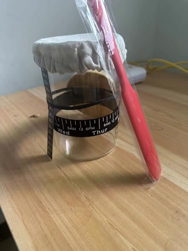 Hefe-Gärglas – Brotback-Set mit Temperaturstreifen, Silikonspatel, Stoffabdeckung und Holzdeckel – langlebiges Hochtemperaturglas – 1000 ml Fassungsvermögen – perfekt für Sauerteig-Starter