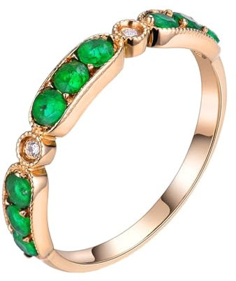 ANAZOZ Frauen Ringe Rosegold 750, Damen Verlobungsring Echtschmuck mit Labor Smaragd 0,54 Karat und Moissanite größe 58 (18.5)