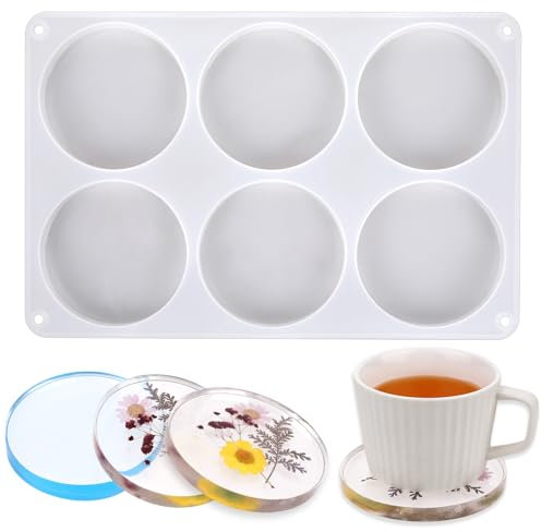 Silikonform Rund Untersetzer Tablett 6 Löchern Silikon Giessform Silikonform Epoxidharz Formen für DIY Teetablett Tablett Untersetzer Basteln Dekoration