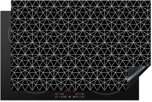 KitchenYeah© Protezione Piano Induzione 80x52 cm Cucina Copri Fornelli Proteggi di Cottura Antiscivolo Tappetino Design - Geometrico - Nero - Bianco - Forme