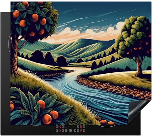 KitchenYeah© Protege Couvre Plaque De Cuisson Décoration Cuisine Tapis Protection Protecteur Induction 60x52 cm Rivière - Arbres - Nature - Montagnes