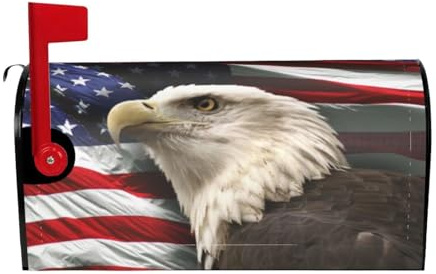 Independence Day American Eagle Flag Mailbox Covers, 4th of July Magnetic Outdoor Decorations Mailbox Wraps Post Letter Box Cover for Garden Decor Larger Size 25.5x21 in