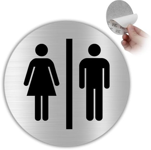 LEIASA | Señal Adhesiva WC Mujer & Hombre - Grosor 0.6 mm - Diámetro Ø 100 mm - Aluminio Señalización De Baños - Señal Aseos - Signo Baño - Cartel adhesivo WC Mujer & Hombre