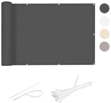 Cool Area Pantalla Privacidad Balcón 85x300 cm Impermeable Malla Ocultacion Protección Opaca para Jardín Exterior Terraza,Protección UV,Resistente al Viento,con Ataduras de Cables,Dark Anthracite