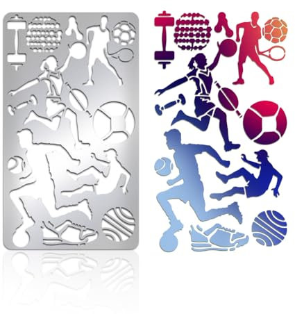 UNICRAFTALE 1 Stück Metallschablone Sportball Schablone Sportcharakter Schablone Fußball Basketball Schablonen Vorlagen Für Journale Schablonen Für Holzschnitzerei Zeichnung Gravur Scrapbooking