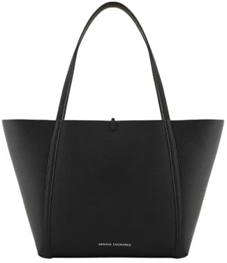 Armani Exchange Women's Essential, Angie, italic logo, internal pochette, Shopping bag, Black, One size