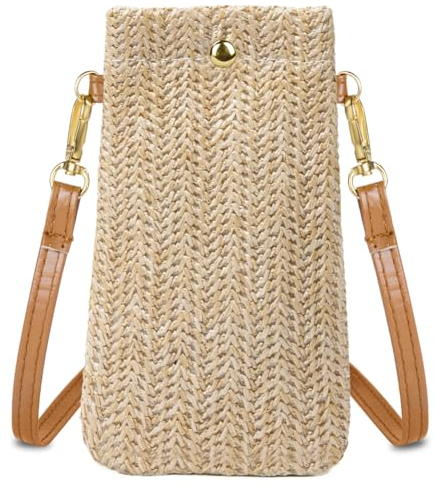 Aucuu Sac de Paille pour Femme, Sacs à Bandoulière en Paille, Sac de Téléphone, Sacs à Bandoulière avec Fermoir Magnétique pour le Travail, les Voyages