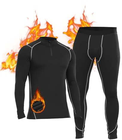 SIMIYA Thermounterwäsche Herren Set, Funktionsunterwäsche Warme Herren mit Reißverschluss Flexibel Atmungsaktiv Skiunterwäsche Herren Winter mit Innenfleece für Lauf, Radfahren, Skifahren(Grau-1,S)