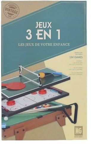MISTER GADGET, MG3487, 3-in-1-Spieltisch Braun, Grün, Billard, Tischtennis, Hockey, Perfekt für Spieleabende mit Freunden oder der Familie, Lachen und Entspannung sind garantiert.
