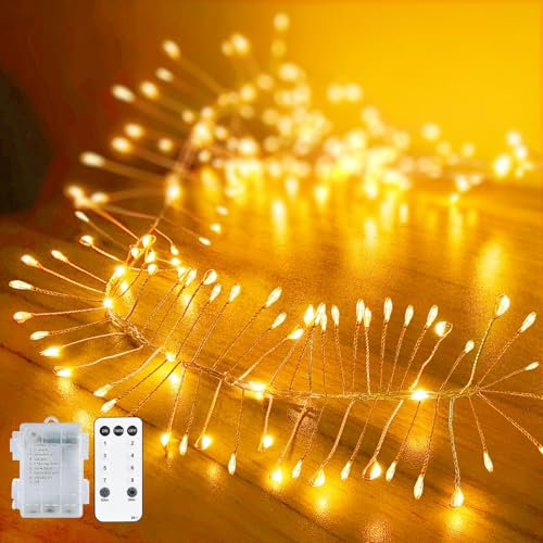 Firecrackers 200 LED 3m String Lights - Battery Operated Cluster Lights with 8 Modes Remote Timer for Christmas Tree, Garden, Curtain, Gazebo Decorations