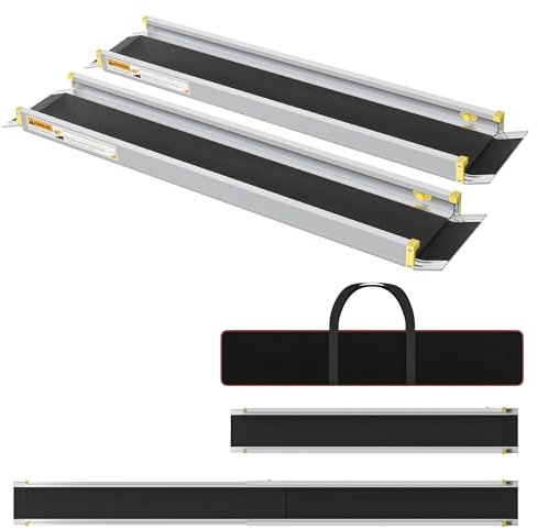 XMTECH 2 x Auffahrrampe 107-183cm Rollstuhlrampe, Aluminium Teleskoprampe mit Antirutsch Belag & Aufbewahrungsbeutel, Verstellbare Laderampe mit 300 kg, für Treppe Hindernissen Haus Schritte