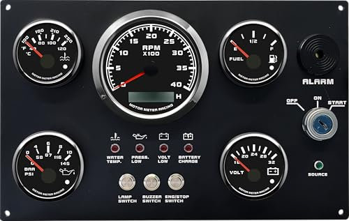 MOTOR METER RACING W Pro Instrument Panel - 85mm Tachometer & 52mm Volt, Fuel, Water Temp, Oil Pressure Gauges - 24V for Boat Marine Yacht