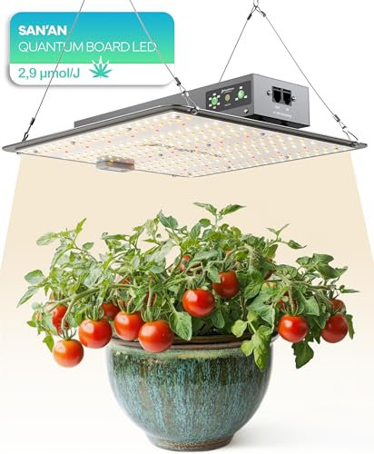 Plug & Grow Lampe LED Vollspektrum mit integriertem Timer I 120W Pflanzenlampe mit 2.9 µmol/J für Growbox I Daisy-Chain bis 50 Lampen I Zimmerpflanzen Grow Light geräuschlos & dimmbar aus Aluminium