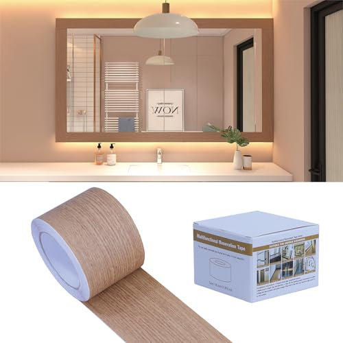 FEILAYS Color de grano de madera Adhesivo autoadhesivo para pared con borde de papel pintado impermeable Cenefa adhesiva con diseño para decoración del hogar