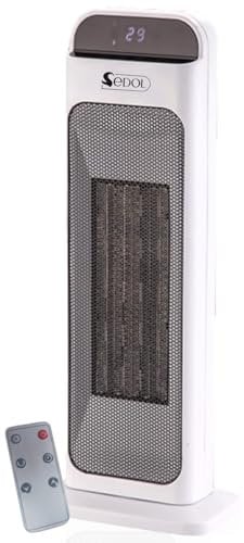 SEDOL PTC Ceramic Space Heater - 2KW Fan With 3 Heat Settings - Oscillating Tower With Remote - Thermostat, Timer, Overheat/Tilt Protection - Portable for Home