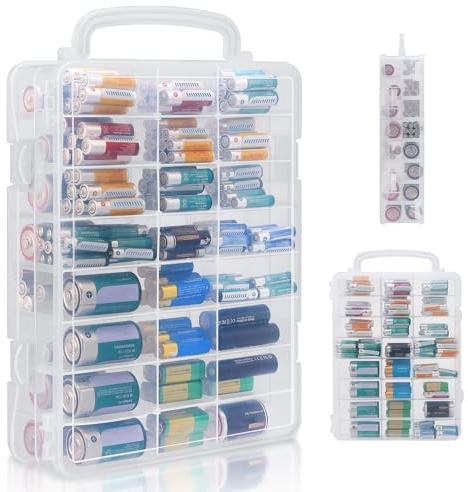 JOYMOMO Portable Battery Organizer Storage Box，Holds 200-400 Batteries of Various Sizes Battery Holder Case(Battery are Not Included)