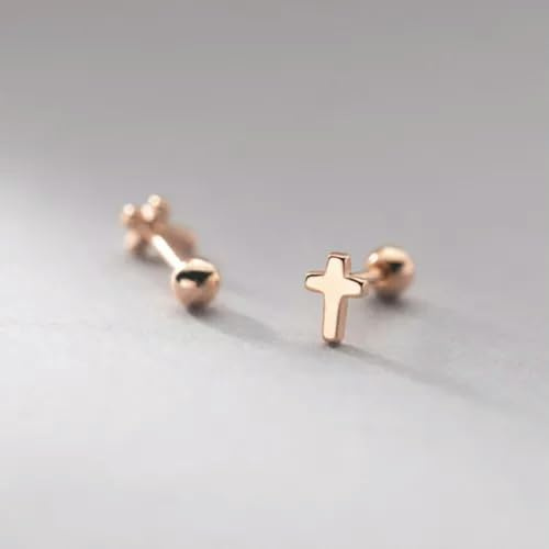 Ohrstecker mit kleinem Kreuz aus Sterlingsilber für Helix und Tragus, A4303, Roségold
