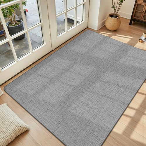 LEKEEPGO Ultra Thin Indoor Door Mat 17x29, Large Non Slip Doormats, Grey