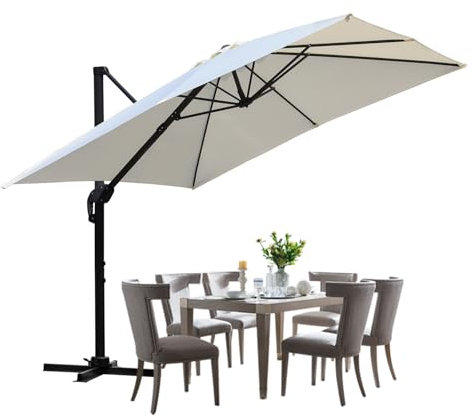 ISOISL Sombrilla 300 x 300 cm,sombrilla grande de jardín giratoria e inclinable,Parasol de terraza, protección UV50 para jardín o comedor al aire (Sombrilla-Beige, 300 x 300 cm)