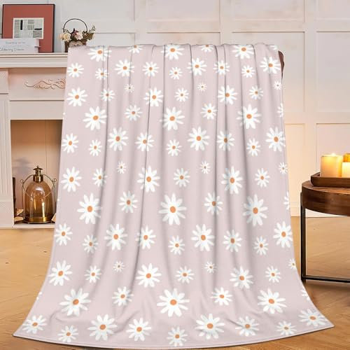 iftoday Coperta a margherita con fiori e margherite, super morbida e accogliente, in pile, leggera, decorativa, per donne, ragazze, ragazzi, bambini, uomini, 101 x 127 cm
