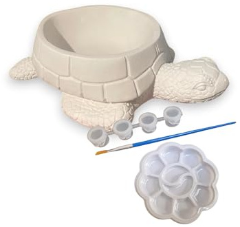 Paint Your Own Turtle Pottery Candle Vessel Kit, 12.2 x 17.2 x 4.5 cm, with 4 Acrylic Colours and Brush, Plaster of Paris, Ready to Paint Pottery, DIY Pottery Kit, Trinket Dish, Sea Turtles Gift