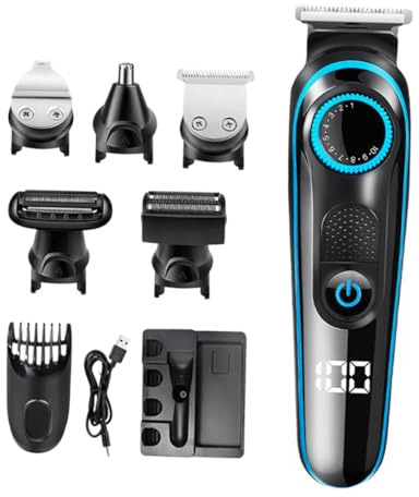 5-in-1 Haarschneider mit Lcd Display, Kabellos, Edelstahl, Schwarz