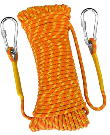 HUYEZybflt corda statica 12mm 40m, kit arrampicata con 2 moschettoni | Corda nylon alta resistenza certificata UIAA, per soccorso, alpinismo e lavori esterni, arancione fluorescente