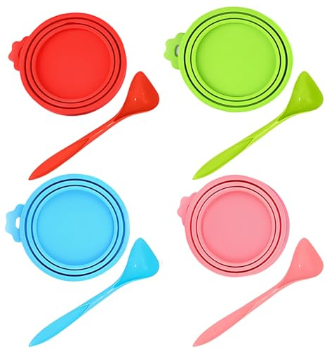 GuBaoZhuo Dosendeckel Katzenfutter, 4 StüCk Universal 3 in 1 Tierfutter-Dosendeckel Mit LöFfel, Silikon UniversalgrößE Katzenfutter Deckel FüR Hunde Und Katzen Dosen