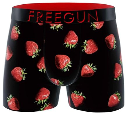 FREEGUN Boxer Homme Microfibre Fraises (FR/ES, Alpha/Lettres, M, Taille Normale, Taille Normale, Fraise B14)